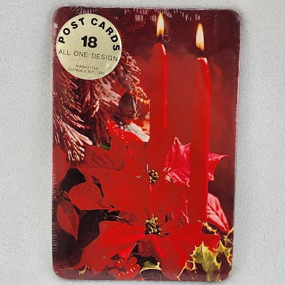 Unbranded Other - Vintage Christmas 18 Postcard Sealed Holiday Greetings RED Poinsettias Candles